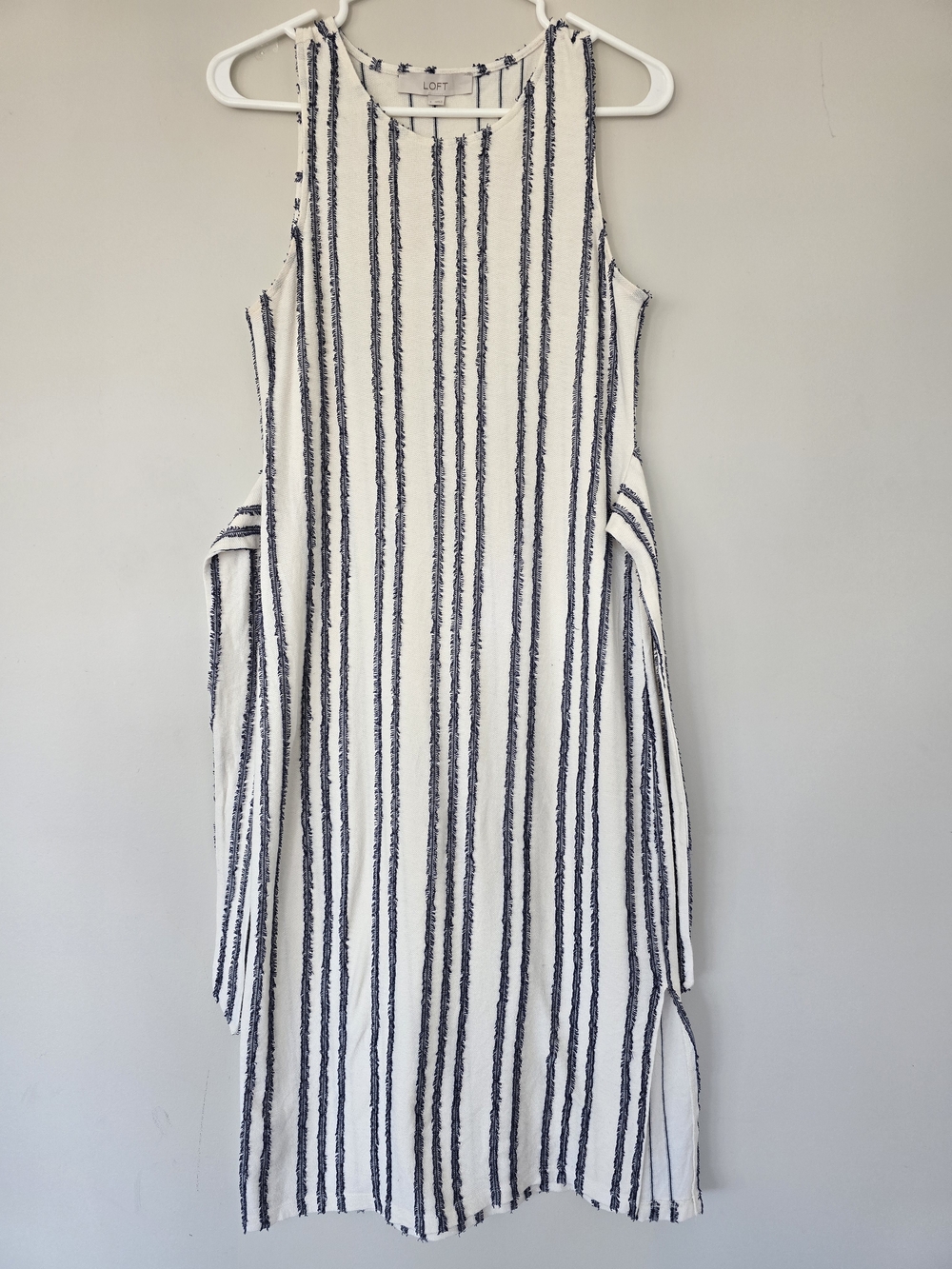 LOFT Beachy Navy Stripe Sleeveless Midi Dress Size Small.Tie Back.boho Vibes